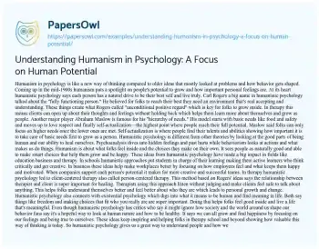 Essay on Understanding Humanism in Psychology: a Focus on Human Potential