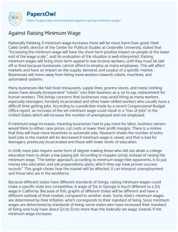 Essay on Against Raising Minimum Wage