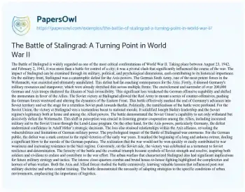 Essay on The Battle of Stalingrad: a Turning Point in World War II