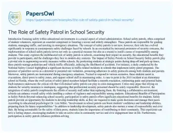 Essay on The Role of Safety Patrol in School Security