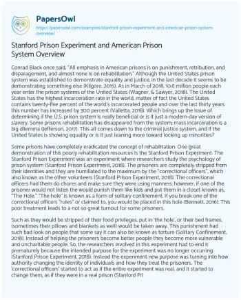 Essay on Stanford Prison Experiment and American Prison System Overview