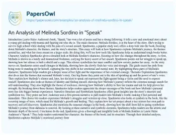 Essay on An Analysis of Melinda Sordino in “Speak”