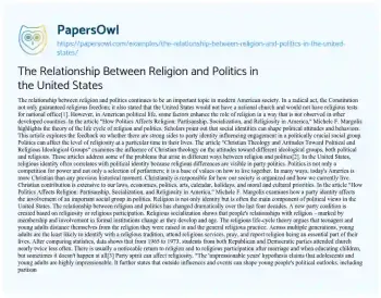 Essay on Relationship between Religion and Politics