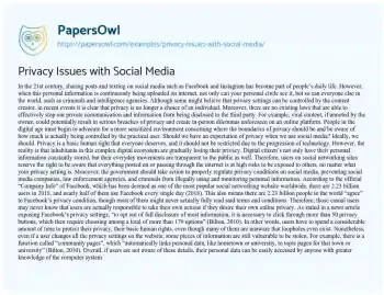 Essay on Privacy Issues with Social Media