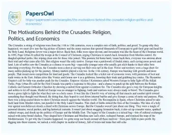 Essay on The Motivations Behind the Crusades: Religion, Politics, and Economics