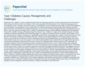 Essay on Type 1 Diabetes: Causes, Management, and Challenges