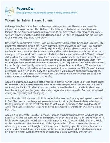 Essay on Women in History: Harriet Tubman