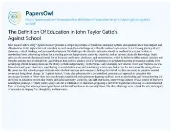 Essay on The Definition of Education in John Taylor Gatto’s against School