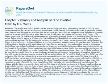 Essay on Chapter Summary and Analysis of “The Invisible Man” by H.G. Wells