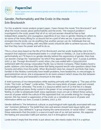 Essay on Gender, Performativity and the Erotic in the Movie Erin Brockovich