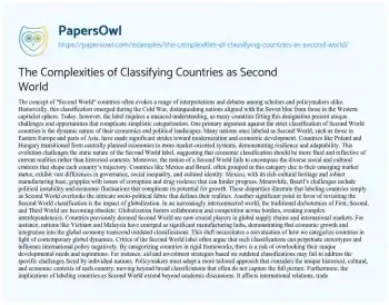 Essay on The Complexities of Classifying Countries as Second World