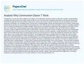 Essay on Analysis why Communism Doesn T Work