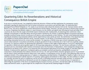 Essay on Quartering Edict: its Reverberations and Historical Consequence British Empire