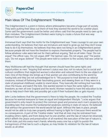 Essay on Main Ideas of the Enlightenment Thinkers