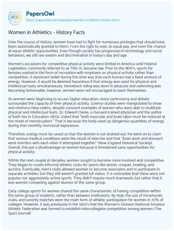 Essay on Women in Athletics – History Facts