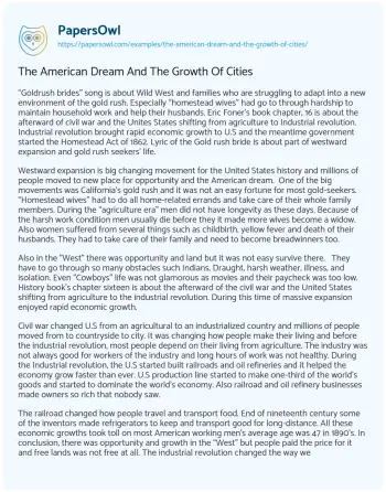 Essay on The American Dream and the Growth of Cities