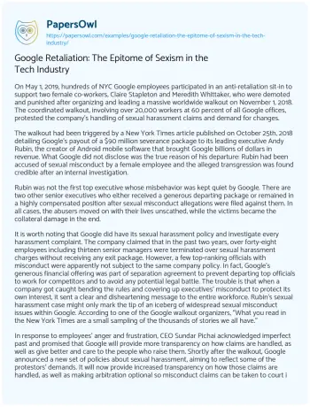 Essay on Google Retaliation: the Epitome of Sexism in the Tech Industry