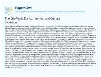 Essay on The Crip Walk: Dance, Identity, and Cultural Evolution