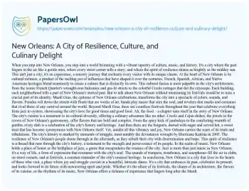 Essay on New Orleans: a City of Resilience, Culture, and Culinary Delight