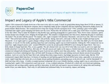 Essay on Impact and Legacy of Apple’s 1984 Commercial