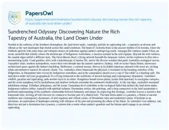 Essay on Sundrenched Odyssey: Discovering Nature the Rich Tapestry of Australia, the Land down under