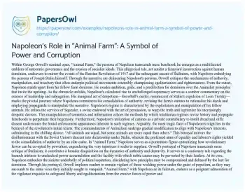 Essay on Napoleon’s Role in “Animal Farm”: a Symbol of Power and Corruption