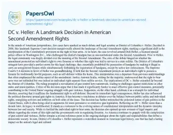 Essay on DC V. Heller: a Landmark Decision in American Second Amendment Rights