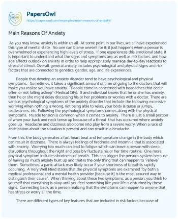 Essay on Main Reasons of Anxiety