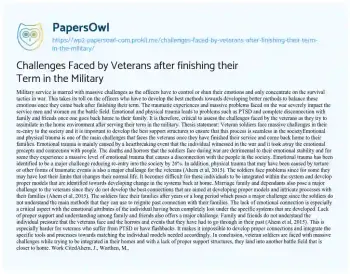 Essay on Challenges Faced by Veterans after Finishing their Term in the Military