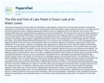 Essay on The Ebb and Flow of Lake Mead: a Closer Look at its Water Levels