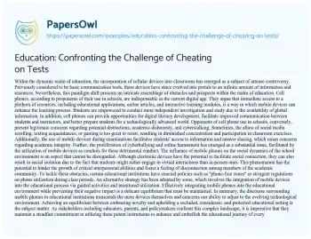 Essay on Education: Confronting the Challenge of Cheating on Tests