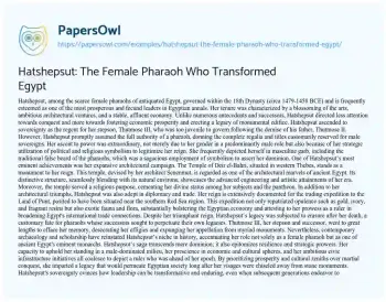 Essay on Hatshepsut: the Female Pharaoh who Transformed Egypt