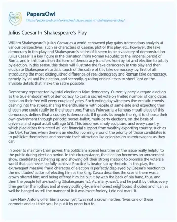 Essay on Julius Caesar in Shakespeare’s Play