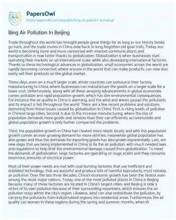 Essay on Bing Air Pollution in Beijing