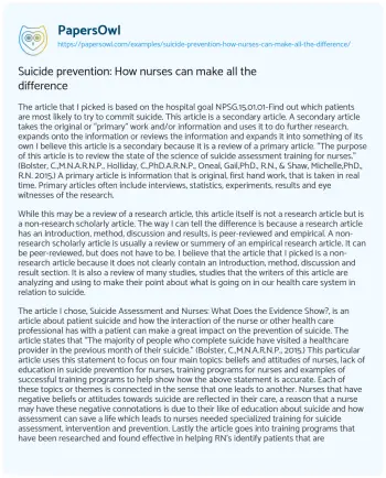 Essay on Suicide Prevention: how Nurses Can Make all the Difference