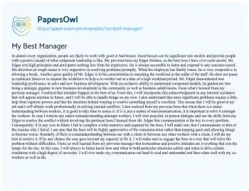 Essay on My Best Manager