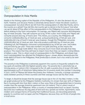 Essay on Overpopulation in Asia: Manila