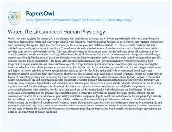 Essay on Water: the Lifesource of Human Physiology