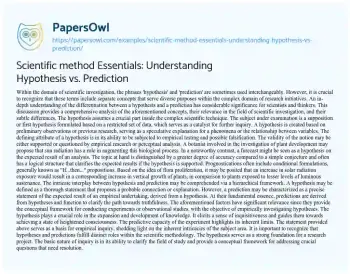 Essay on Scientific Method Essentials: Understanding Hypothesis Vs. Prediction