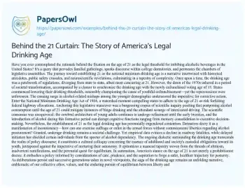 Essay on Behind the 21 Curtain: the Story of America’s Legal Drinking Age