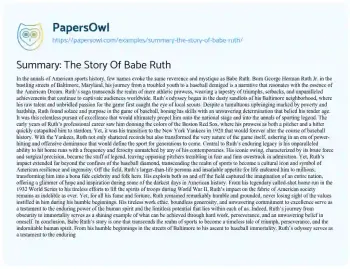 Essay on Summary: the Story of Babe Ruth