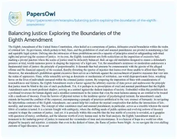 Essay on Balancing Justice: Exploring the Boundaries of the Eighth Amendment