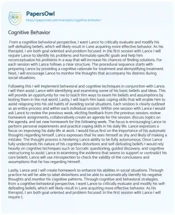 Essay on Cognitive Behavior