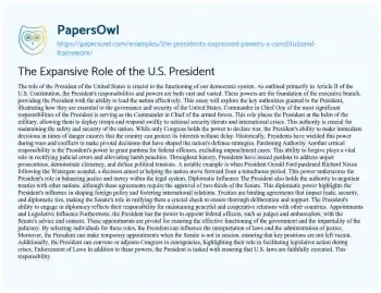 Essay on The Expansive Role of the U.S. President