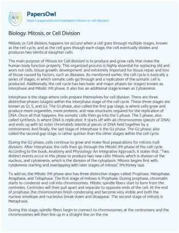 Essay on Biology: Mitosis, or Cell Division