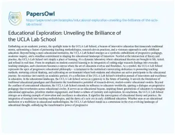 Essay on Educational Exploration: Unveiling the Brilliance of the UCLA Lab School