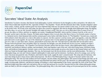 Essay on Socrates’ Ideal State: an Analysis