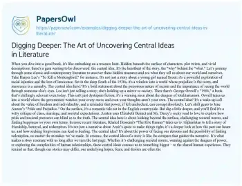 Essay on Digging Deeper: the Art of Uncovering Central Ideas in Literature