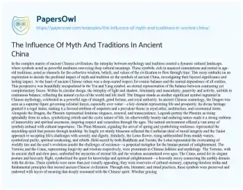 Essay on The Influence of Myth and Traditions in Ancient China