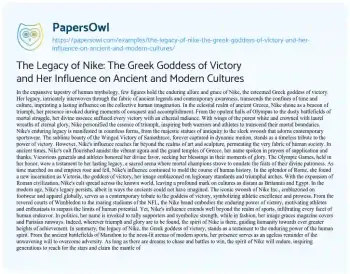 Essay on The Legacy of Nike: the Greek Goddess of Victory and her Influence on Ancient and Modern Cultures